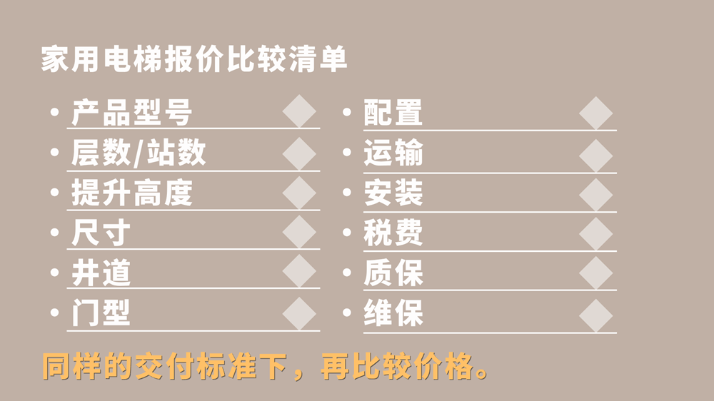 家用电梯报价比较清单包括设备井道安装税费质保和维保